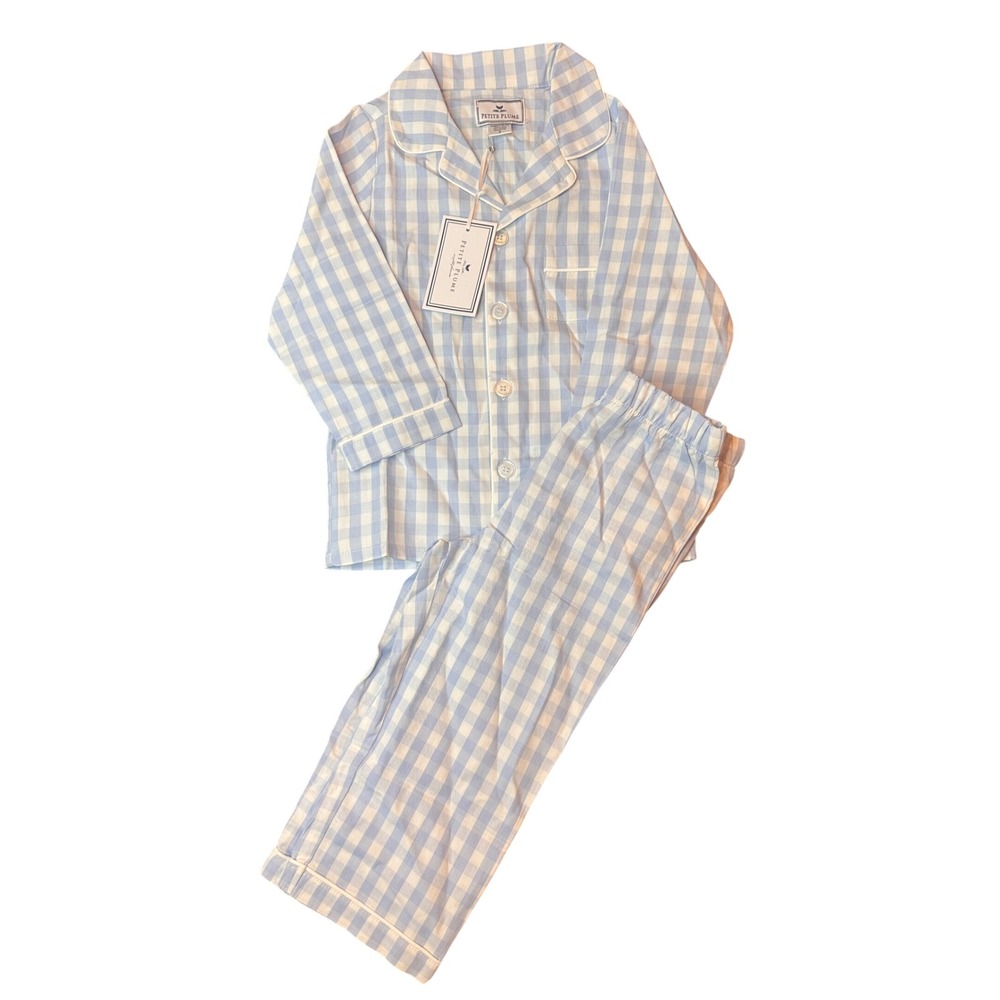 Petite Plume Kids Boys Light Blue Gingham Pajama Set SPJBG103 Size 3 NWT
